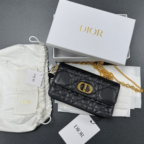 Christian Dior Cannage Miss Caro Pouch with Chain Black Lambskin - Picture 5 of 11